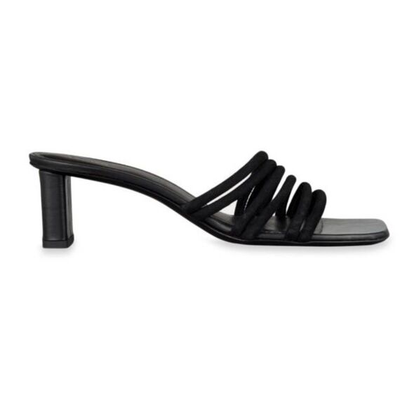 FRAME Sandals Size 6.5US 37EUR Black Leather Strappy Slip On Square Toe Heels - Picture 1 of 10